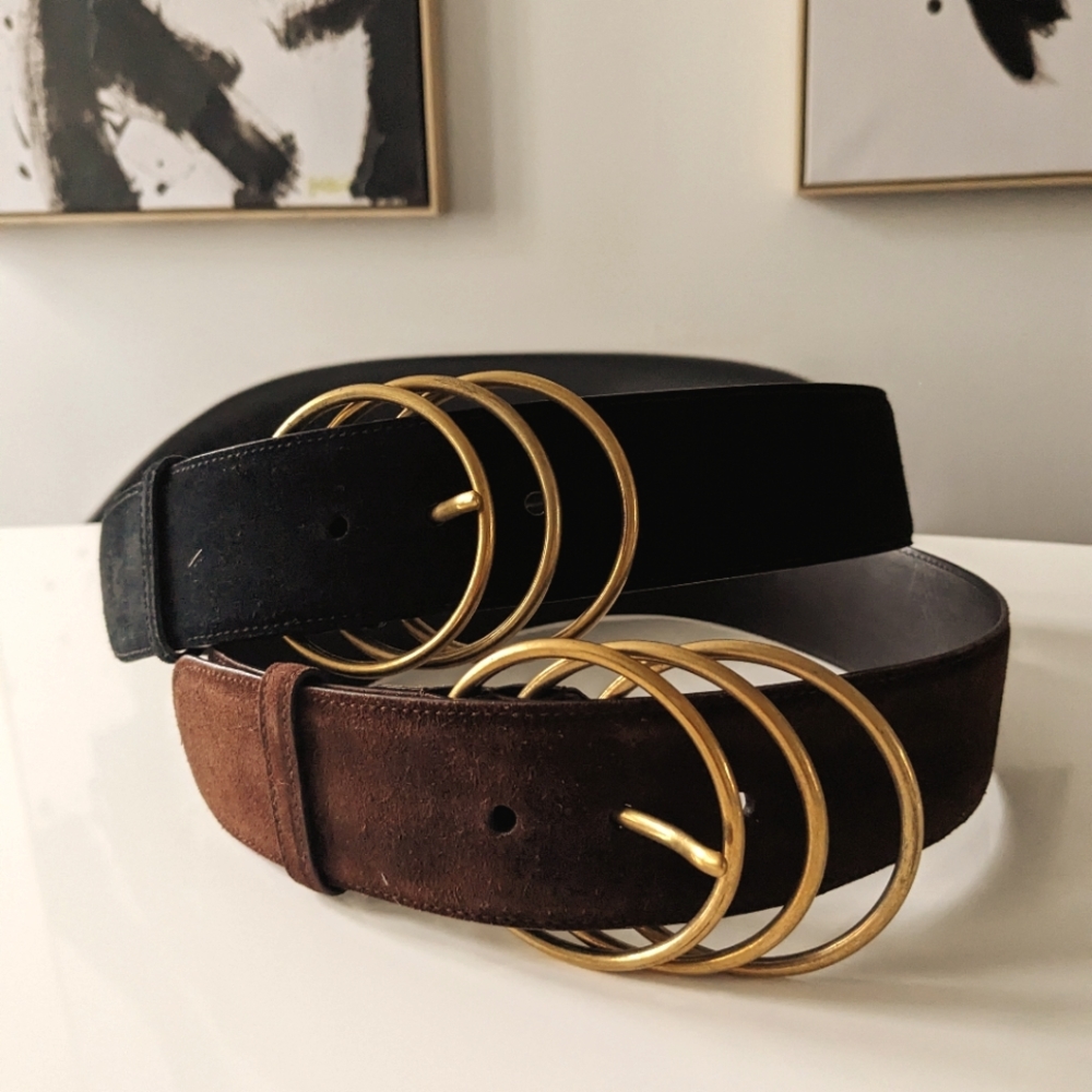 YSL suede belts blk&brn 75cm